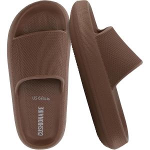 imageCUSHIONAIRE Feather EVA Slides for Women  Comfortable Slip On Womens Slippers Indoor Outdoor Shower Shoes Beach Essential Cloud SlidesMocha