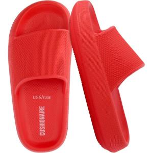 imageCUSHIONAIRE Feather EVA Slides for Women  Comfortable Slip On Womens Slippers Indoor Outdoor Shower Shoes Beach Essential Cloud SlidesRed