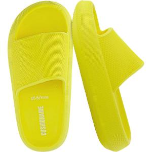 imageCUSHIONAIRE Feather EVA Slides for Women  Comfortable Slip On Womens Slippers Indoor Outdoor Shower Shoes Beach Essential Cloud SlidesSunny Yellow