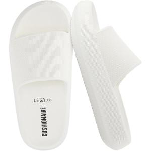 imageCUSHIONAIRE Feather EVA Slides for Women  Comfortable Slip On Womens Slippers Indoor Outdoor Shower Shoes Beach Essential Cloud SlidesVanilla
