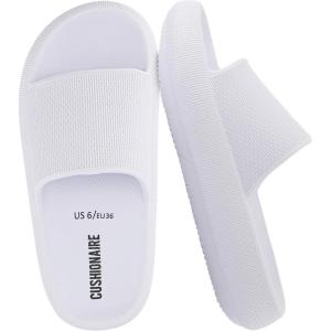 imageCUSHIONAIRE Feather EVA Slides for Women  Comfortable Slip On Womens Slippers Indoor Outdoor Shower Shoes Beach Essential Cloud SlidesWhite