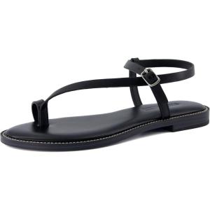 imageCUSHIONAIRE Life Strappy Flat Thong Sandals for Women with Toe Loop Memory Foam and Adjustable Ankle Strap Womens SandalsBlack