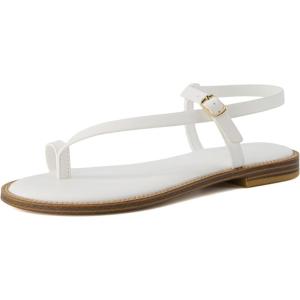 imageCUSHIONAIRE Life Strappy Flat Thong Sandals for Women with Toe Loop Memory Foam and Adjustable Ankle Strap Womens SandalsWhite