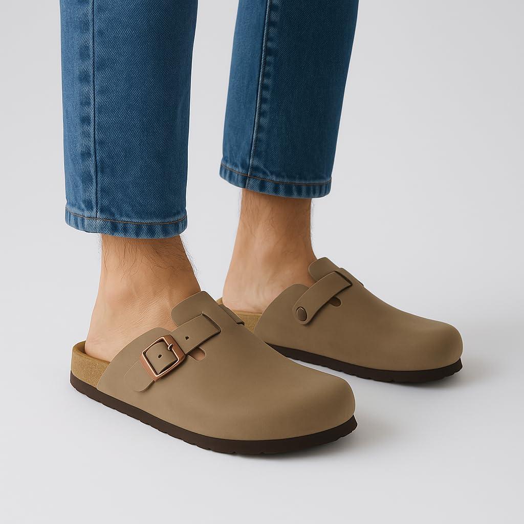 imageCUSHIONAIRE Haze Mens Clogs  Comfortable SlipOn Clogs for Men with Arch Support and Cork Suede Footbed  Perfect Potato Shoes for Indoor ampamp Outdoor UseBrown Nubuck