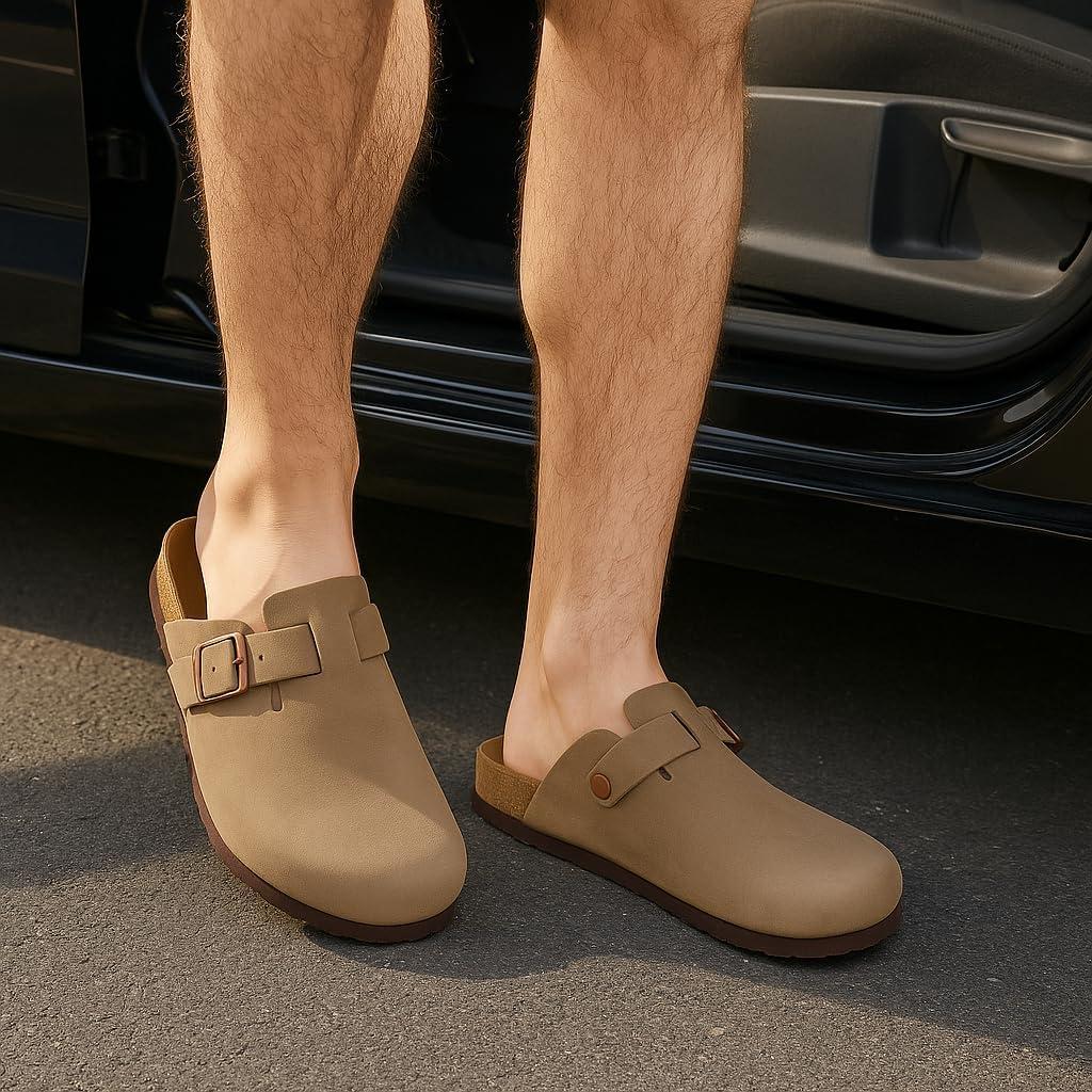 imageCUSHIONAIRE Haze Mens Clogs  Comfortable SlipOn Clogs for Men with Arch Support and Cork Suede Footbed  Perfect Potato Shoes for Indoor ampamp Outdoor UseBrown Nubuck