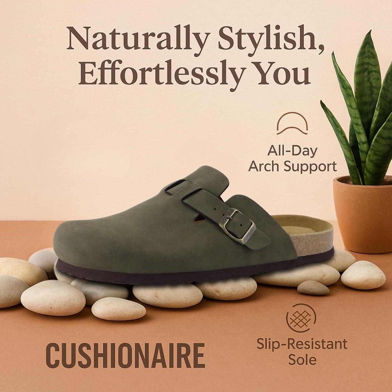 imageCUSHIONAIRE Haze Mens Clogs  Comfortable SlipOn Clogs for Men with Arch Support and Cork Suede Footbed  Perfect Potato Shoes for Indoor ampamp Outdoor UseOlive Nubuck