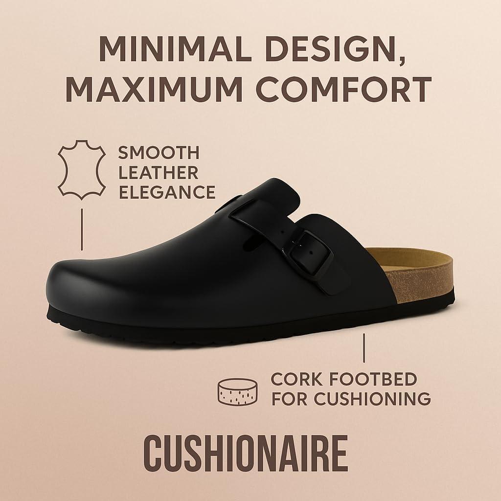 imageCUSHIONAIRE Haze Mens Clogs  Comfortable SlipOn Clogs for Men with Arch Support and Cork Suede Footbed  Perfect Potato Shoes for Indoor ampamp Outdoor UseBlack Nappa