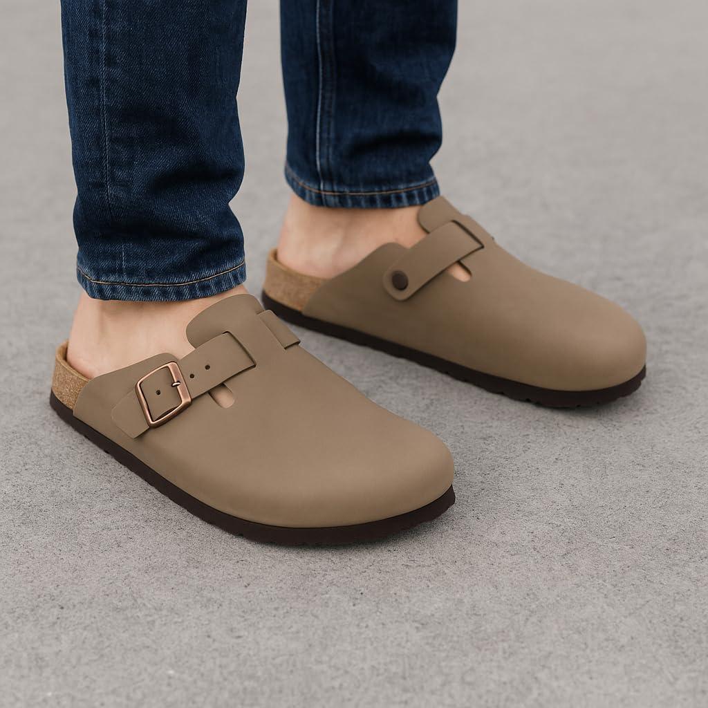 imageCUSHIONAIRE Haze Mens Clogs  Comfortable SlipOn Clogs for Men with Arch Support and Cork Suede Footbed  Perfect Potato Shoes for Indoor ampamp Outdoor UseBrown Nubuck