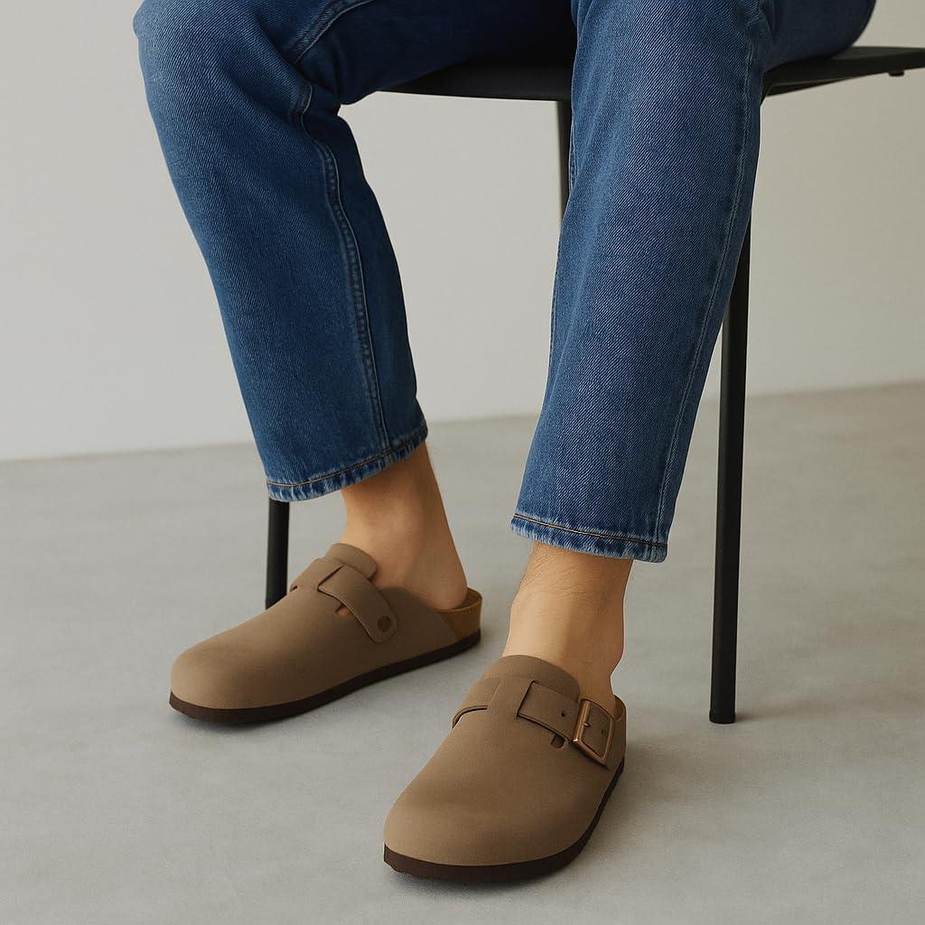 imageCUSHIONAIRE Haze Mens Clogs  Comfortable SlipOn Clogs for Men with Arch Support and Cork Suede Footbed  Perfect Potato Shoes for Indoor ampamp Outdoor UseBrown Nubuck