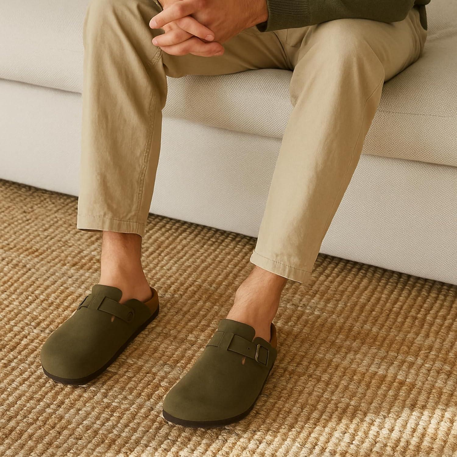 imageCUSHIONAIRE Haze Mens Clogs  Comfortable SlipOn Clogs for Men with Arch Support and Cork Suede Footbed  Perfect Potato Shoes for Indoor ampamp Outdoor UseOlive Nubuck