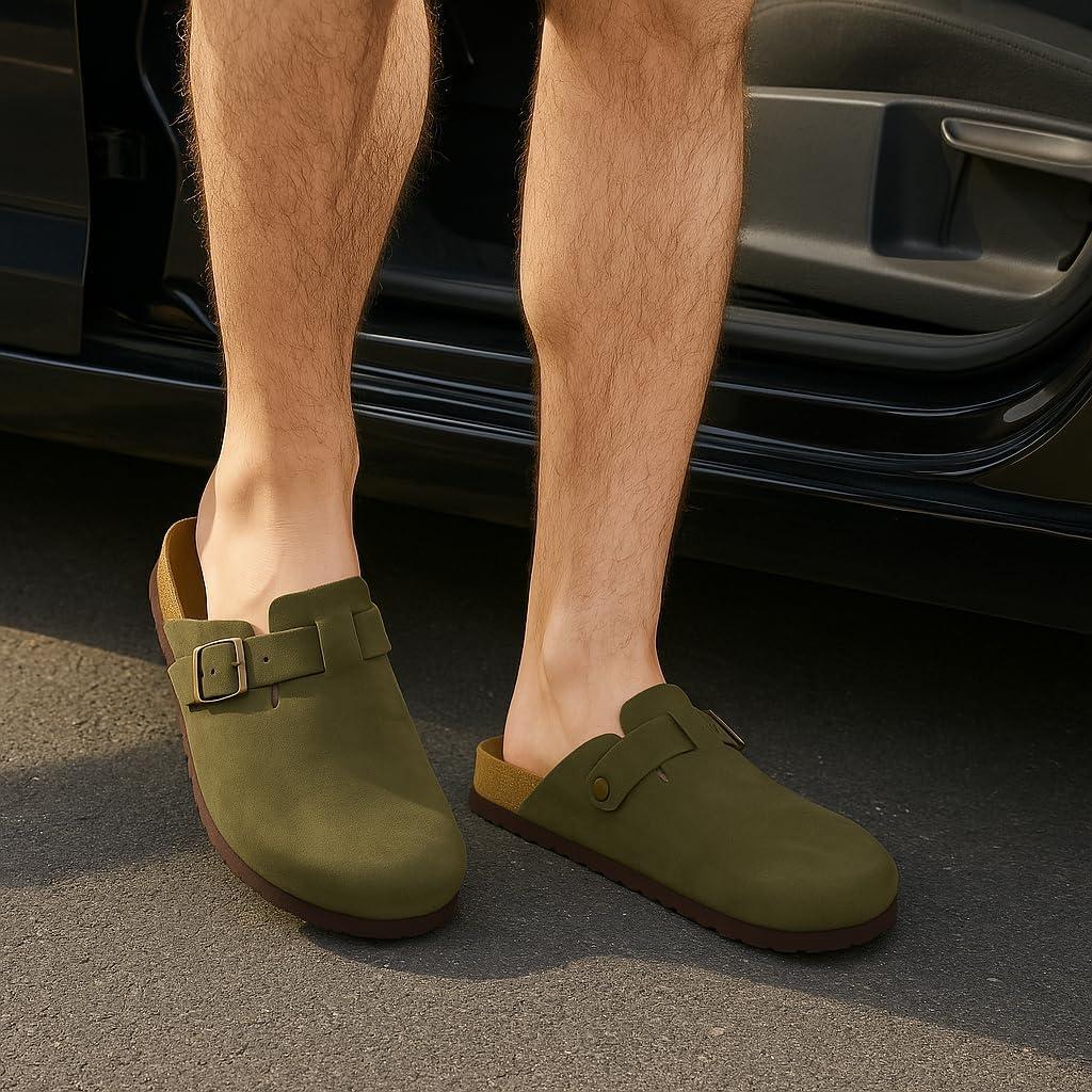 imageCUSHIONAIRE Haze Mens Clogs  Comfortable SlipOn Clogs for Men with Arch Support and Cork Suede Footbed  Perfect Potato Shoes for Indoor ampamp Outdoor UseOlive Nubuck