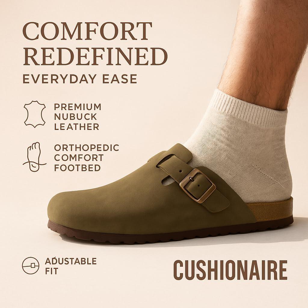 imageCUSHIONAIRE Haze Mens Clogs  Comfortable SlipOn Clogs for Men with Arch Support and Cork Suede Footbed  Perfect Potato Shoes for Indoor ampamp Outdoor UseOlive Nubuck