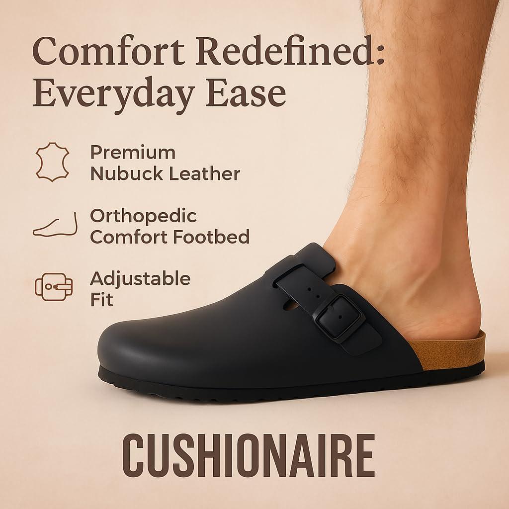 imageCUSHIONAIRE Haze Mens Clogs  Comfortable SlipOn Clogs for Men with Arch Support and Cork Suede Footbed  Perfect Potato Shoes for Indoor ampamp Outdoor UseBlack Nappa