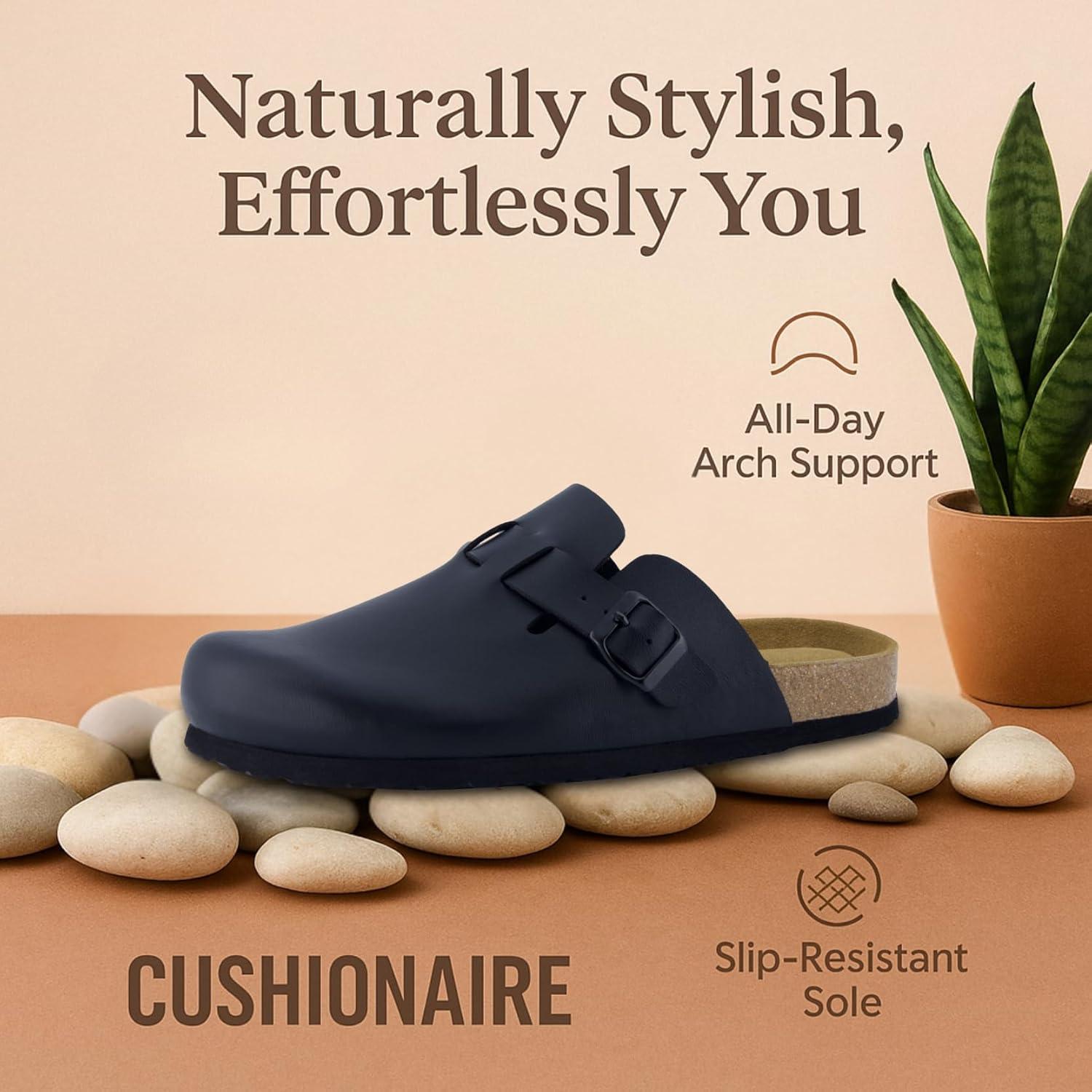 imageCUSHIONAIRE Haze Mens Clogs  Comfortable SlipOn Clogs for Men with Arch Support and Cork Suede Footbed  Perfect Potato Shoes for Indoor ampamp Outdoor UseBlack Nappa