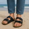 imageCUSHIONAIRE Lane Cork Footbed Mens Sandals Adjustable Buckle Comfort Slides for Men Genuine Leather Insole Summer Sandals Men FootwearBlack Nappa