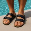 imageCUSHIONAIRE Lane Cork Footbed Mens Sandals Adjustable Buckle Comfort Slides for Men Genuine Leather Insole Summer Sandals Men FootwearBlack Nappa
