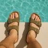 imageCUSHIONAIRE Lane Cork Footbed Mens Sandals Adjustable Buckle Comfort Slides for Men Genuine Leather Insole Summer Sandals Men FootwearOlive