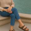 imageCUSHIONAIRE Lane Cork Footbed Sandals for Women  Comfortable Double Buckle SlipOn with Genuine Suede Footbed ampamp Arch Support Slides for Women FootwearBrown Nappa