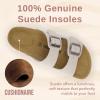 imageCUSHIONAIRE Lane Cork Footbed Sandals for Women  Comfortable Double Buckle SlipOn with Genuine Suede Footbed ampamp Arch Support Slides for Women FootwearStone Vegan Suede