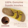 imageCUSHIONAIRE Lane Cork Footbed Sandals for Women  Comfortable Double Buckle SlipOn with Genuine Suede Footbed ampamp Arch Support Slides for Women FootwearYellow Vegan Suede