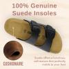 imageCUSHIONAIRE Lane Cork Footbed Sandals for Women  Comfortable Double Buckle SlipOn with Genuine Suede Footbed ampamp Arch Support Slides for Women FootwearBlack Oily