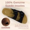 imageCUSHIONAIRE Lane Cork Footbed Sandals for Women  Comfortable Double Buckle SlipOn with Genuine Suede Footbed ampamp Arch Support Slides for Women FootwearBlack Vegan Suede