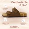 imageCUSHIONAIRE Lane Cork Footbed Sandals for Women  Comfortable Double Buckle SlipOn with Genuine Suede Footbed ampamp Arch Support Slides for Women FootwearBrown Vegan Suede
