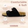 imageCUSHIONAIRE Lane Cork Footbed Sandals for Women  Comfortable Double Buckle SlipOn with Genuine Suede Footbed ampamp Arch Support Slides for Women FootwearBlack Vegan Suede