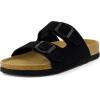 imageCUSHIONAIRE Lane Cork Footbed Sandals for Women  Comfortable Double Buckle SlipOn with Genuine Suede Footbed ampamp Arch Support Slides for Women FootwearBlack Vegan Suede