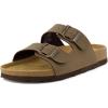 imageCUSHIONAIRE Lane Cork Footbed Sandals for Women  Comfortable Double Buckle SlipOn with Genuine Suede Footbed ampamp Arch Support Slides for Women FootwearBrown