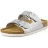 imageCUSHIONAIRE Lane Cork Footbed Sandals for Women  Comfortable Double Buckle SlipOn with Genuine Suede Footbed ampamp Arch Support Slides for Women FootwearSilver
