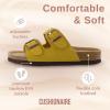 imageCUSHIONAIRE Lane Cork Footbed Sandals for Women  Comfortable Double Buckle SlipOn with Genuine Suede Footbed ampamp Arch Support Slides for Women FootwearYellow Vegan Suede