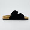 imageCUSHIONAIRE Lane Cork Footbed Sandals for Women  Comfortable Double Buckle SlipOn with Genuine Suede Footbed ampamp Arch Support Slides for Women FootwearBlack Vegan Suede