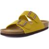 imageCUSHIONAIRE Lane Cork Footbed Sandals for Women  Comfortable Double Buckle SlipOn with Genuine Suede Footbed ampamp Arch Support Slides for Women FootwearYellow Vegan Suede