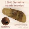 imageCUSHIONAIRE Lane Cork Footbed Sandals for Women  Comfortable Double Buckle SlipOn with Genuine Suede Footbed ampamp Arch Support Slides for Women FootwearBrown Vegan Suede