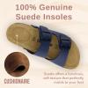 imageCUSHIONAIRE Lane Cork Footbed Sandals for Women  Comfortable Double Buckle SlipOn with Genuine Suede Footbed ampamp Arch Support Slides for Women FootwearNavy Nappa