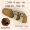 imageCUSHIONAIRE Lane Cork Footbed Sandals for Women  Comfortable Double Buckle SlipOn with Genuine Suede Footbed ampamp Arch Support Slides for Women FootwearTaupe Vegan Suede