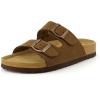 imageCUSHIONAIRE Lane Cork Footbed Sandals for Women  Comfortable Double Buckle SlipOn with Genuine Suede Footbed ampamp Arch Support Slides for Women FootwearBrown Vegan Suede