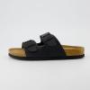 imageCUSHIONAIRE Lane Cork Footbed Sandals for Women  Comfortable Double Buckle SlipOn with Genuine Suede Footbed ampamp Arch Support Slides for Women FootwearBlack Nappa
