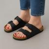 imageCUSHIONAIRE Lane Cork Footbed Sandals for Women  Comfortable Double Buckle SlipOn with Genuine Suede Footbed ampamp Arch Support Slides for Women FootwearBlack Nappa
