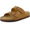imageCUSHIONAIRE Lane Cork Footbed Sandals for Women  Comfortable Double Buckle SlipOn with Genuine Suede Footbed ampamp Arch Support Slides for Women FootwearTan Vegan Suede