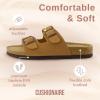 imageCUSHIONAIRE Lane Cork Footbed Sandals for Women  Comfortable Double Buckle SlipOn with Genuine Suede Footbed ampamp Arch Support Slides for Women FootwearTan Vegan Suede