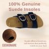 imageCUSHIONAIRE Legacy Cork Footbed Sandals for Women  Leather Double Strap Slides with Adjustable Buckles  Memory FoamBlack