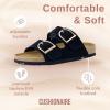 imageCUSHIONAIRE Legacy Cork Footbed Sandals for Women  Leather Double Strap Slides with Adjustable Buckles  Memory FoamBlack