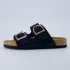 imageCUSHIONAIRE Legacy Cork Footbed Sandals for Women  Leather Double Strap Slides with Adjustable Buckles  Memory FoamBlack