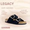 imageCUSHIONAIRE Legacy Cork Footbed Sandals for Women  Leather Double Strap Slides with Adjustable Buckles  Memory FoamBlack