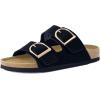 imageCUSHIONAIRE Legacy Cork Footbed Sandals for Women  Leather Double Strap Slides with Adjustable Buckles  Memory FoamBlack