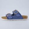 imageCUSHIONAIRE Legacy Cork Footbed Sandals for Women  Leather Double Strap Slides with Adjustable Buckles  Memory FoamBlue
