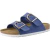 imageCUSHIONAIRE Legacy Cork Footbed Sandals for Women  Leather Double Strap Slides with Adjustable Buckles  Memory FoamBlue