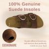 imageCUSHIONAIRE Legacy Cork Footbed Sandals for Women  Leather Double Strap Slides with Adjustable Buckles  Memory FoamBrown